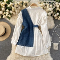Half denim jacket midi by High-buy two piece set-free size (adjust with the tie option in jacket) dress - M (Bust Size: 34 in, Length Size: 30 in) 