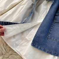 Half denim jacket midi by High-buy two piece set-free size (adjust with the tie option in jacket) dress - XL (Bust Size: 38 in, Length Size: 30 in) 