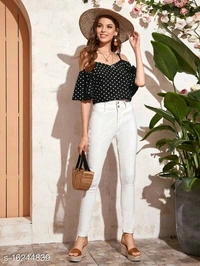 Polka Dot Boho Style Butterfly Sleeve Cold Shoulder Top - M, Crepe