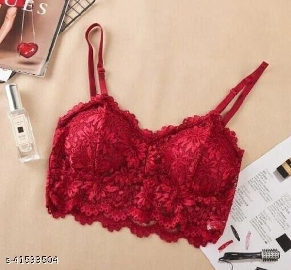 Floral Lace Bralette - Net, Free Size (Underbust Size: 28 in, Overbust Size: 32 in) 