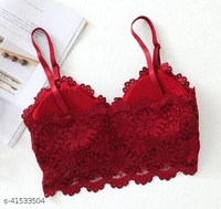Floral Lace Bralette - Net, Free Size (Underbust Size: 28 in, Overbust Size: 32 in) 