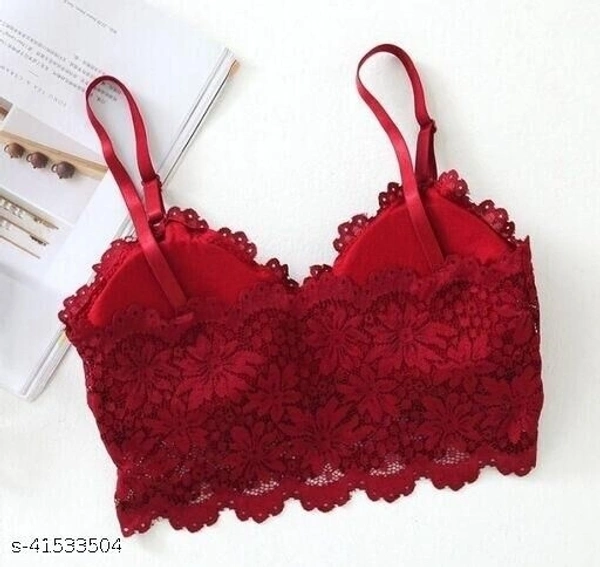Floral Lace Bralette - Net, Free Size (Underbust Size: 28 in, Overbust Size: 32 in) 