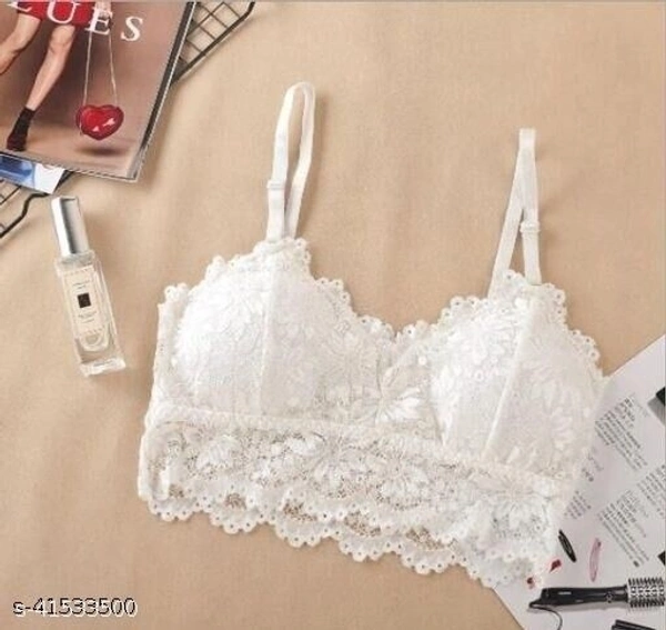 Floral Lace Bralette - Net, Free Size (Underbust Size: 28 in, Overbust Size: 32 in) 
