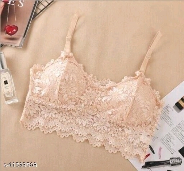 Floral Lace Bralette - Net, Free Size (Underbust Size: 28 in, Overbust Size: 32 in) 