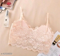 Floral Lace Bralette - Net, Free Size (Underbust Size: 28 in, Overbust Size: 32 in) 