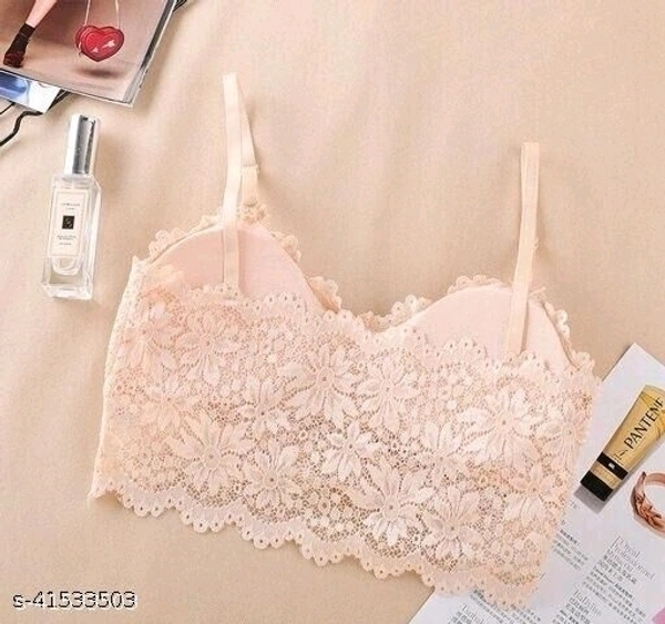 Floral Lace Bralette - Net, Free Size (Underbust Size: 28 in, Overbust Size: 32 in) 