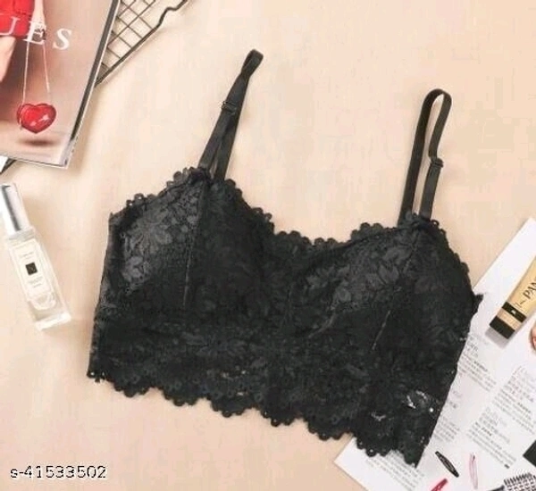 Floral Lace Bralette - Net, Free Size (Underbust Size: 28 in, Overbust Size: 32 in) 