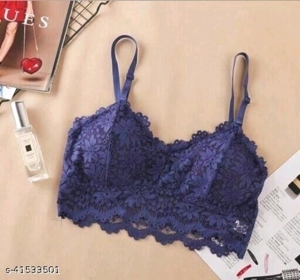 Floral Lace Bralette - Net, Free Size (Underbust Size: 28 in, Overbust Size: 32 in) 