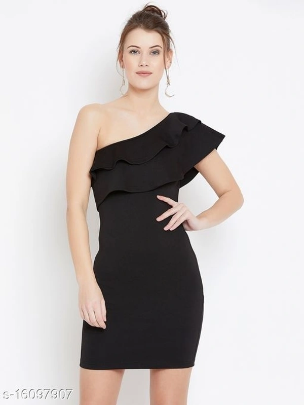 Off-Shoulder Ruffle Dress - Viscose, S (Bust Size: 34 in, Length Size: 34 in) 