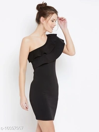 Off-Shoulder Ruffle Dress - Viscose, L (Bust Size: 38 in, Length Size: 34 in) 