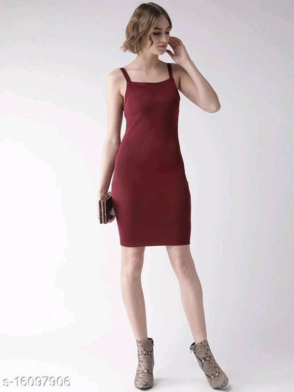 Cami Neck Bodycon Dress - Viscose, S (Bust Size: 34 in, Length Size: 34 in) 