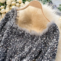 Dress Shiny Sequins Mesh Patchwork Bodycon Party Club Glitter Sexy - velvet, XL (Bust Size - 42 in , Length Size - 46 in)