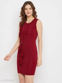 Scuba Bodycon Round Neck Dress - polyester, S (Bust Size: 34 in, Length Size: 37 in) 