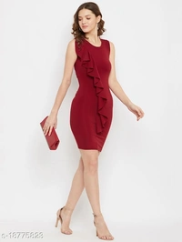 Scuba Bodycon Round Neck Dress - polyester, M (Bust Size: 36 in, Length Size: 37 in)