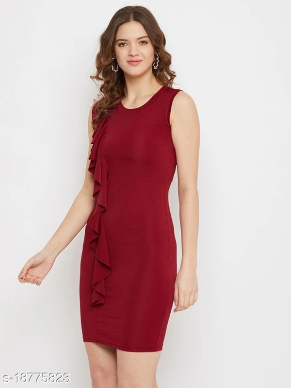 Scuba Bodycon Round Neck Dress - polyester, L (Bust Size: 38 in, Length Size: 37 in) 