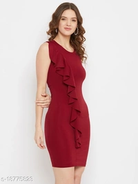 Scuba Bodycon Round Neck Dress - polyester, L (Bust Size: 38 in, Length Size: 37 in) 