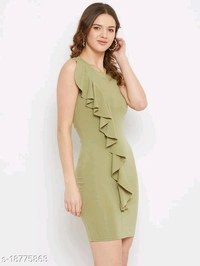 Scuba Bodycon Round Neck Dress - polyester, XS (Bust Size: 32 in, Length Size: 37 in) 