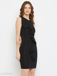 Scuba Bodycon Round Neck Dress - polyester, XS (Bust Size: 32 in, Length Size: 37 in) 