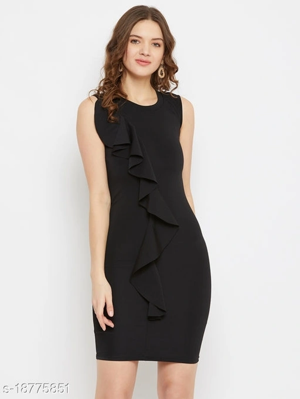 Scuba Bodycon Round Neck Dress - polyester, S (Bust Size: 34 in, Length Size: 37 in) 