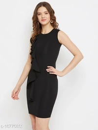 Scuba Bodycon Round Neck Dress - polyester, S (Bust Size: 34 in, Length Size: 37 in) 