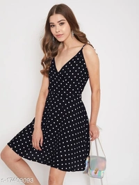 Polka-Dot Fit & Flare Dress - poly crepe, M