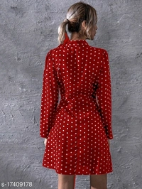 Polka Dot Print Tie Neck Puff Sleeve Dress - poly crepe, XS