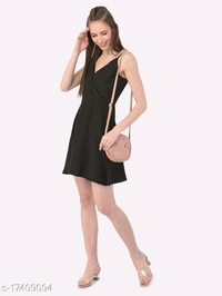 Open Back Fit & Flared Surplice Cami Dress - Poly Crepe, S