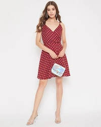 Polka-Dot Fit & Flare Dress - poly crepe, M