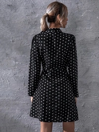 Polka Dot Print Tie Neck Puff Sleeve Dress - poly crepe, L