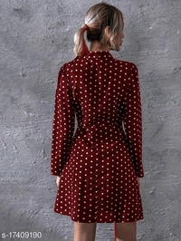 Polka Dot Print Tie Neck Puff Sleeve Dress - Poly crepe, S