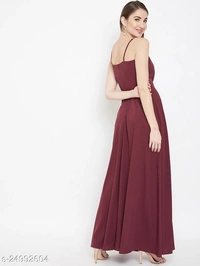 V-neck Gown Dress with Slit - poly crepe, L (Bust Size: 40 in, Length Size: 54 in) 