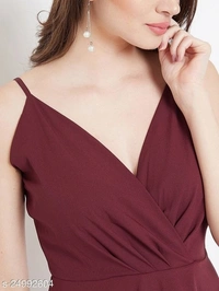 V-neck Gown Dress with Slit - poly crepe, XXL (Bust Size: 44 in, Length Size: 54 in) 