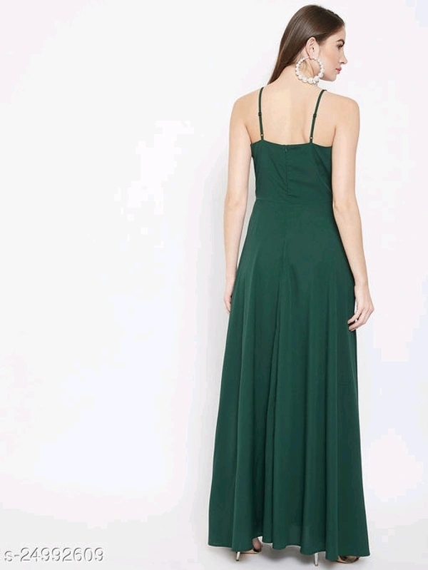 V-neck Gown Dress with Slit - poly crepe, XL (Bust Size: 42 in, Length Size: 54 in) 