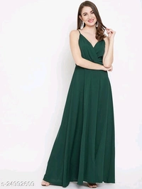 V-neck Gown Dress with Slit - poly crepe, XL (Bust Size: 42 in, Length Size: 54 in) 