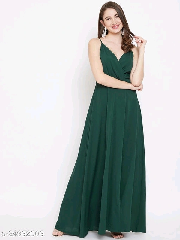 V-neck Gown Dress with Slit - poly crepe, S (Bust Size: 36 in, Length Size: 54 in) 