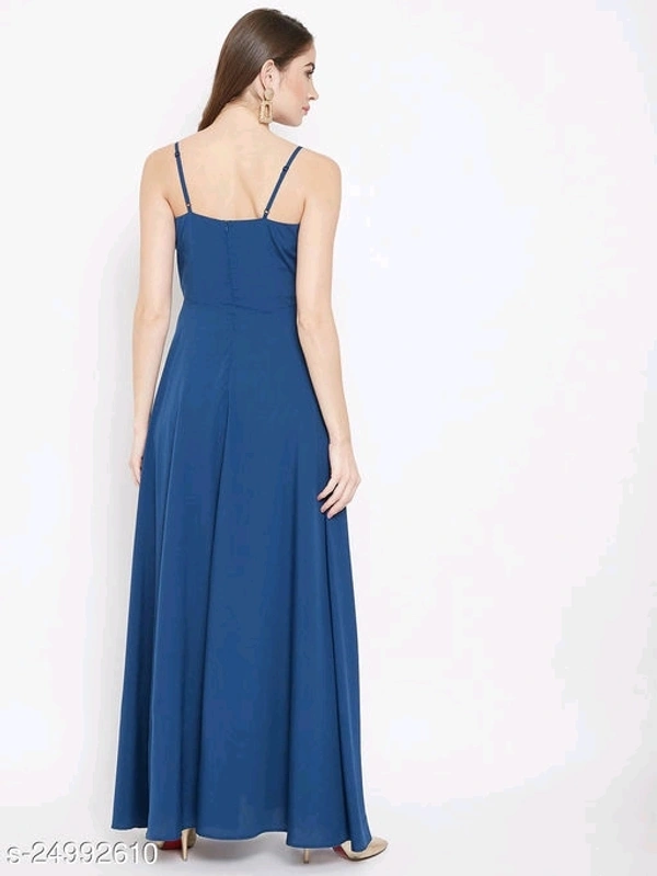 V-neck Gown Dress with Slit - poly crepe, XXL (Bust Size: 44 in, Length Size: 54 in) 