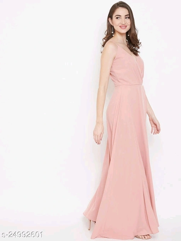 V-neck Gown Dress with Slit - poly Crepe, S (Bust Size: 36 in, Length Size: 54 in) 