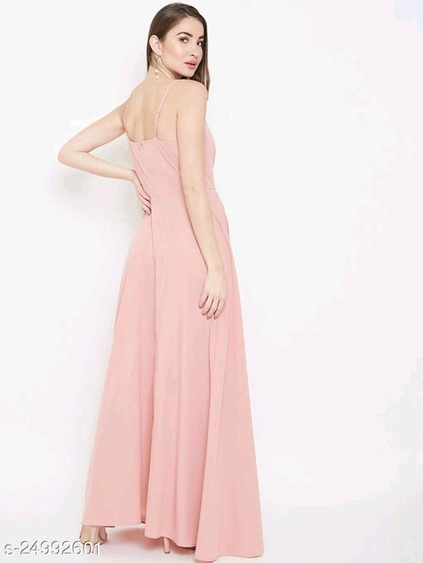 V-neck Gown Dress with Slit - poly crepe, L (Bust Size: 40 in, Length Size: 54 in) 