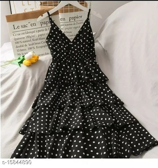 V Neck Spaghetti Polka Dot Dress - crepe, S (Bust Size: 36 in, Length Size: 52 in) 