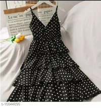 V Neck Spaghetti Polka Dot Dress - crepe, M (Bust Size: 38 in, Length Size: 52 in)