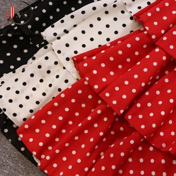 V Neck Spaghetti Polka Dot Dress - crepe, S (Bust Size: 36 in, Length Size: 52 in) 