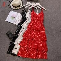 V Neck Spaghetti Polka Dot Dress - crepe, M (Bust Size: 38 in, Length Size: 52 in)