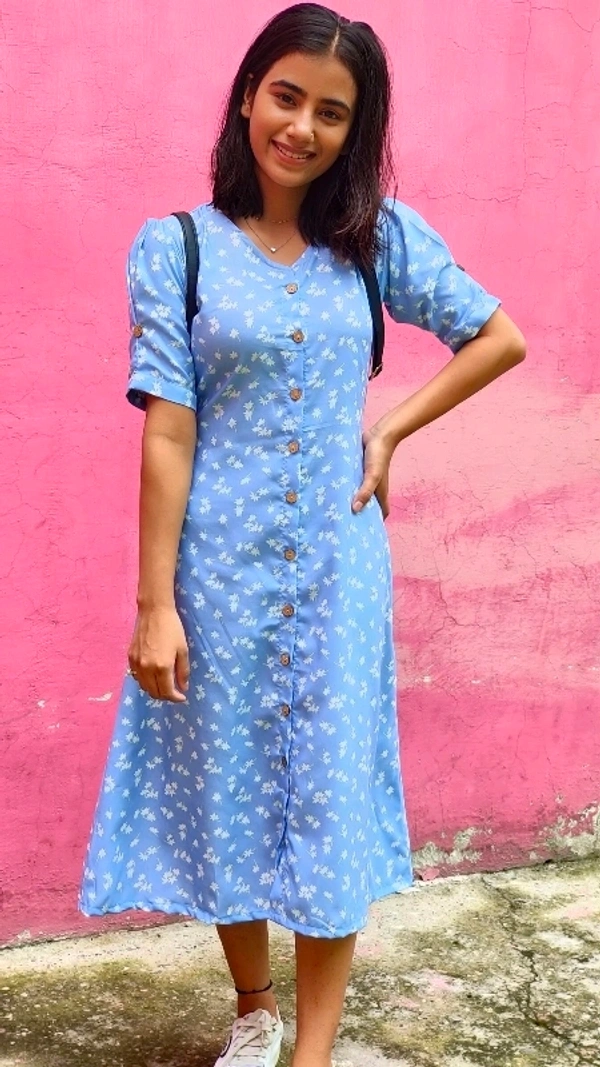 Floral Midi Dress - Rayon, XS (Bust Size: 34 in, Length Size: 44 in) 