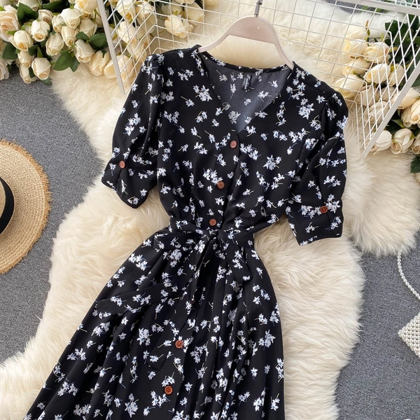 Floral Midi Dress - Rayon, L (Bust Size: 40 in, Length Size: 44 in) 