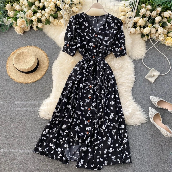 Floral Midi Dress - Rayon, XXL (Bust Size: 44 in, Length Size: 44 in)