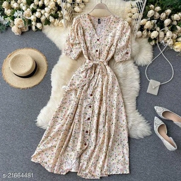 Floral Midi Dress - Rayon, XL (Bust Size: 42 in, Length Size: 44 in) 