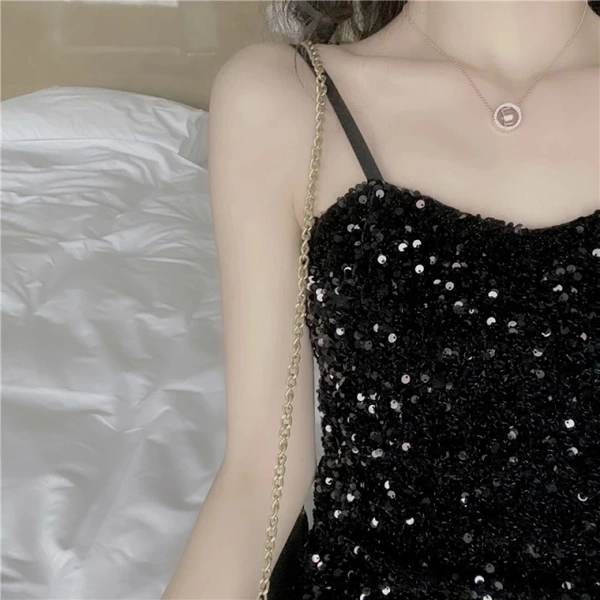 Sexy Sequined Partwear Dress - velvet, L (Bust Size: 38 in, Length Size: 36 in) 