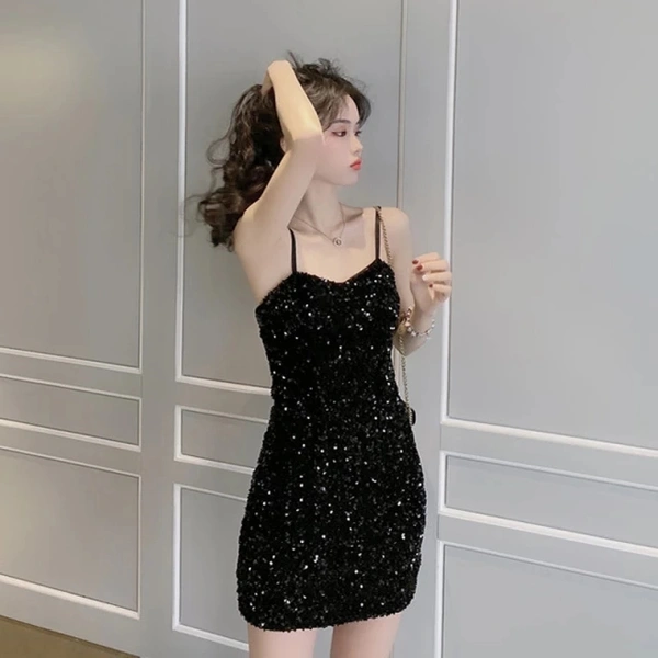 Sexy Sequined Partwear Dress - velvet, XL (Bust Size: 40 in, Length Size: 36 in) 