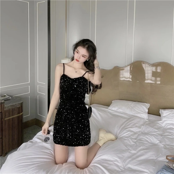 Sexy Sequined Partwear Dress - velvet, XL (Bust Size: 40 in, Length Size: 36 in) 