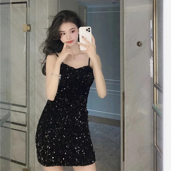 Sexy Sequined Partwear Dress - velvet, XXL (Bust Size: 42 in, Length Size: 36 in) 
